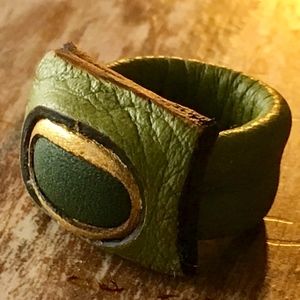 One of a kind, green & gold, leather ring
